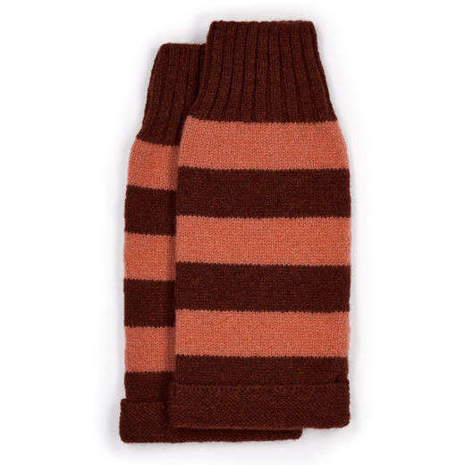 Pink and maroon striped fingerless gloves 